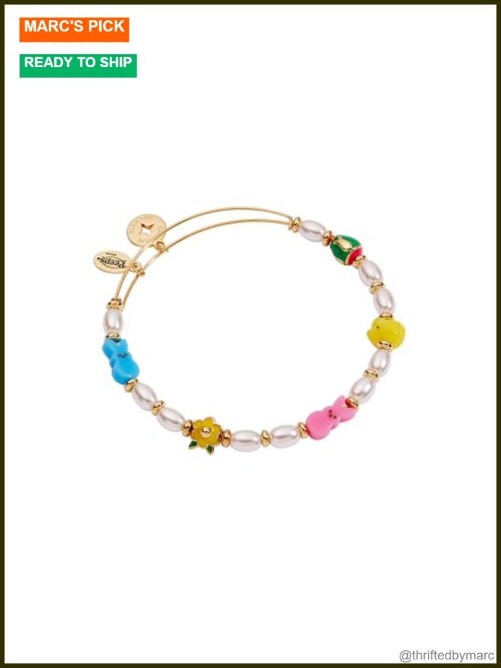 Nickel-Free Bangle Bracelet, Gold Finish, Easter Chick and Bunny Design